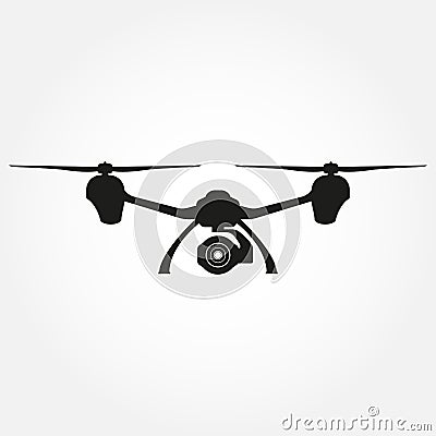 Drone icon. Quadcopter black silhouette with camera. Vector illustration Vector Illustration